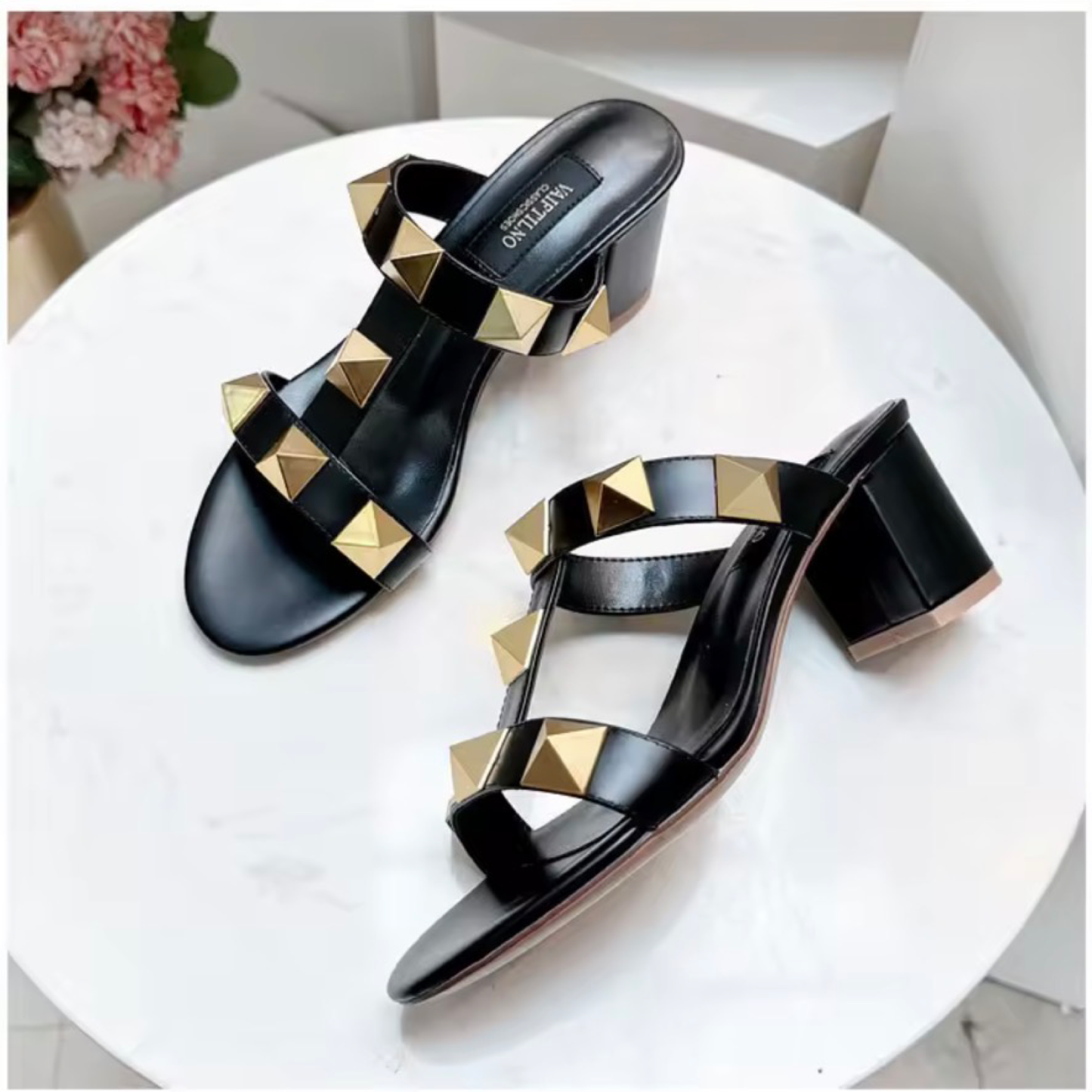 Studded Open Toe Mule Sandals | L’LUXE Footwear