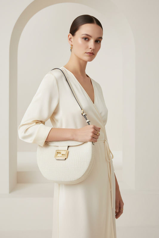 Fendi Croissant Small Canvas Shoulder Bag White – Pre-Owned Great Condition | L’LUXE Authentic’s