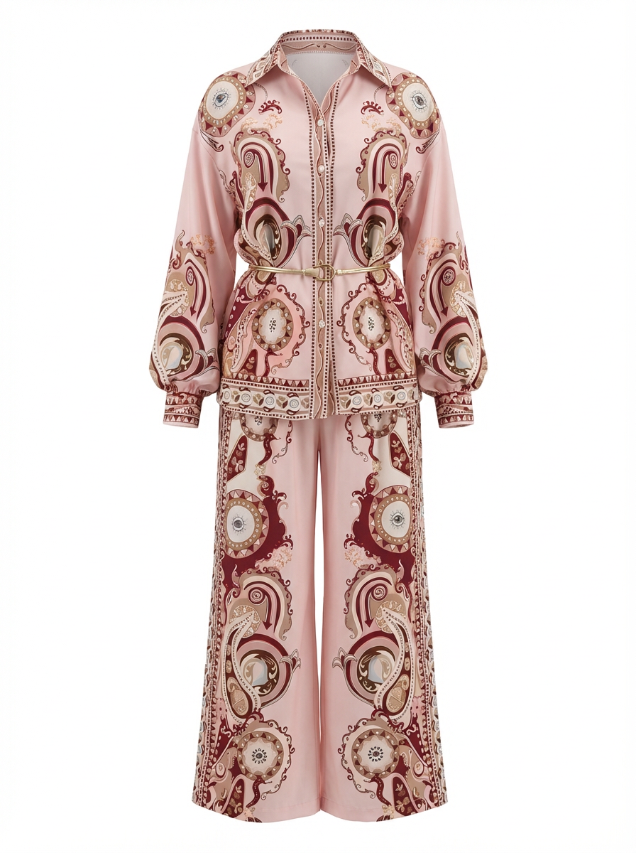 European-Inspired Printed Shirt & Wide-Leg Pants XL | L’LUXE Curve