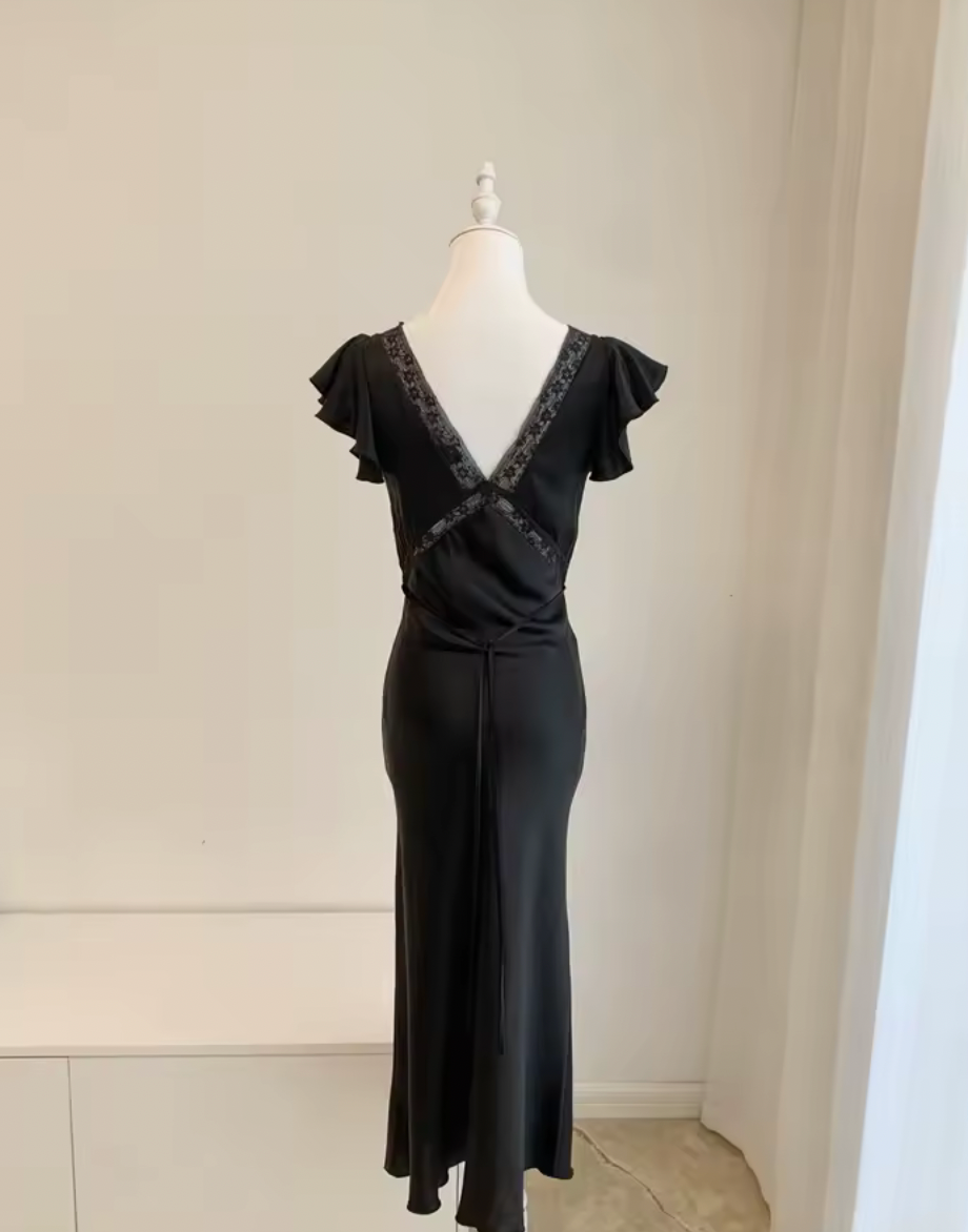 Silk V-Neck Bias Cut Midi Dress | L’LUXE Dresses