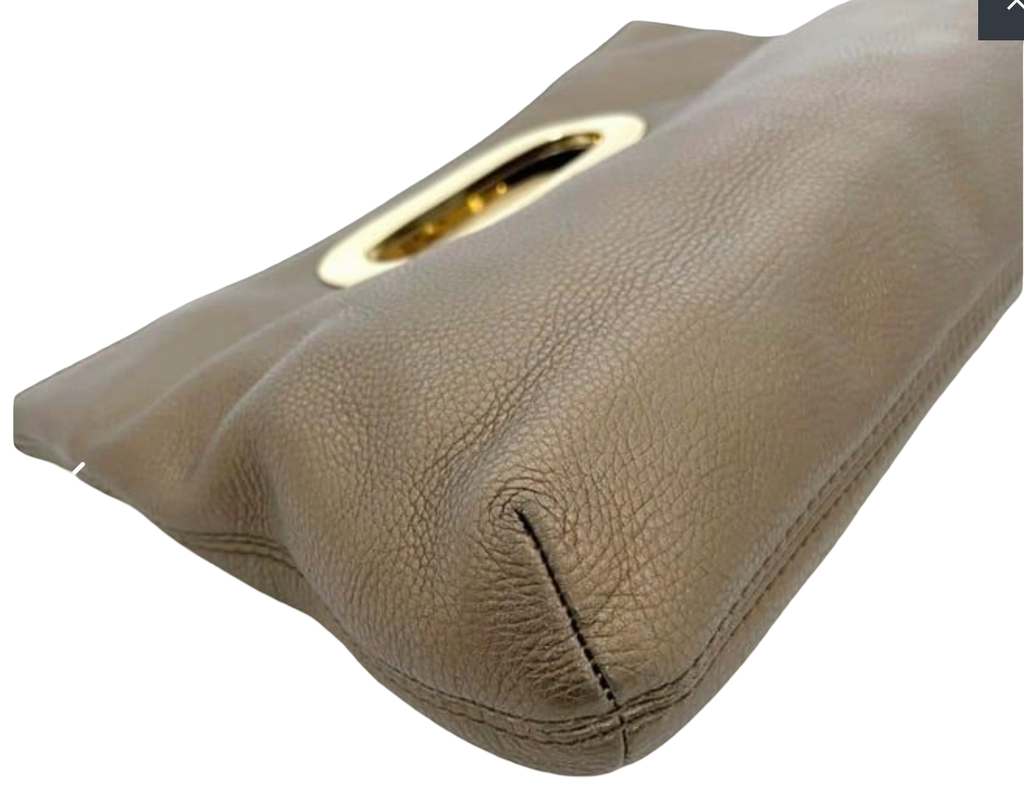 Michael Kors Leather Clutch Bag Brown Gold Hardware Previously Owned Authentic