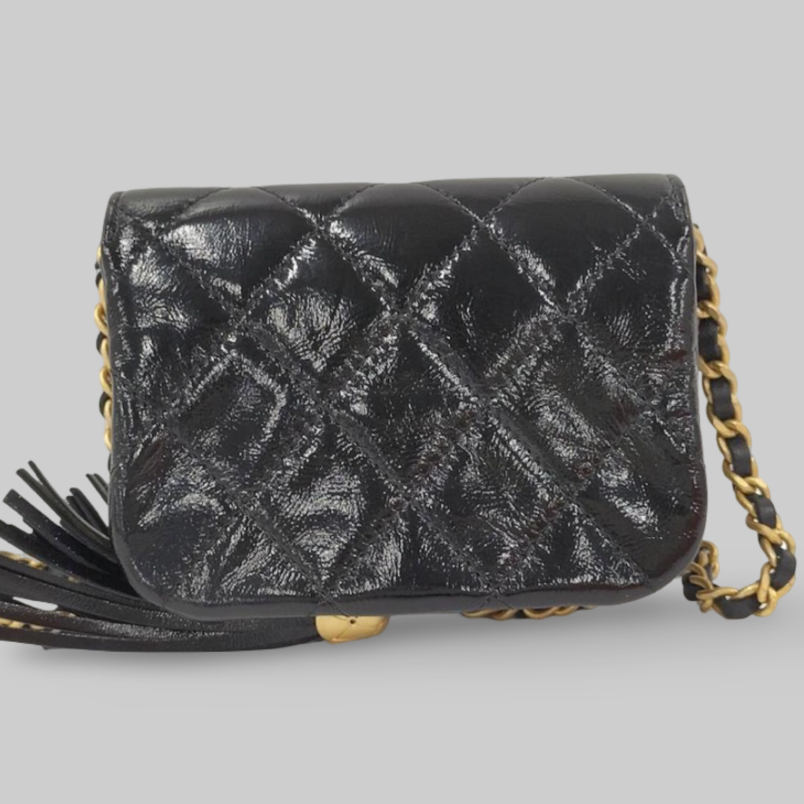 Chanel Chain Clutch Bag Coco Mark Lambskin Leather Black – Excellent Pre-Owned Authentic