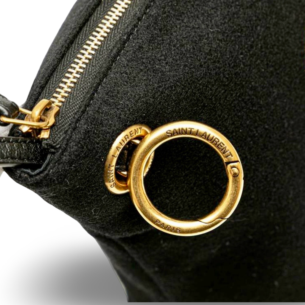 Saint Laurent Rive Gauche Wool Leather Clutch Pouch Black – Previously Owned Authentic