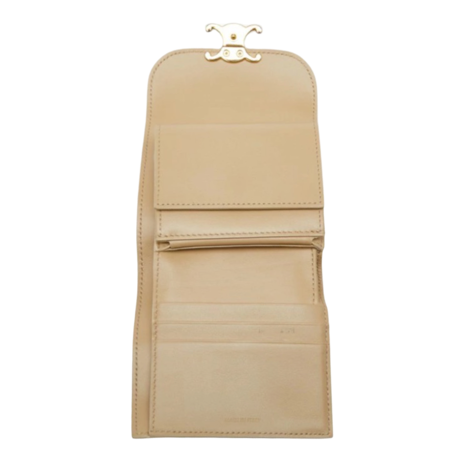 CELINE Triomphe Small Flap Wallet Beige Leather Previously Owned Authentic