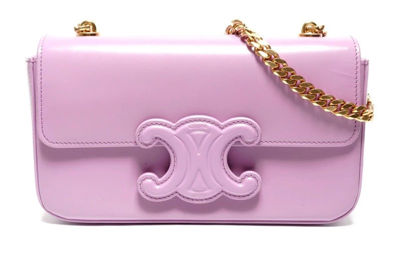 CELINE Triomphe Chain Shoulder Bag Pink Shiny Calfskin | Authentic Previously Owned