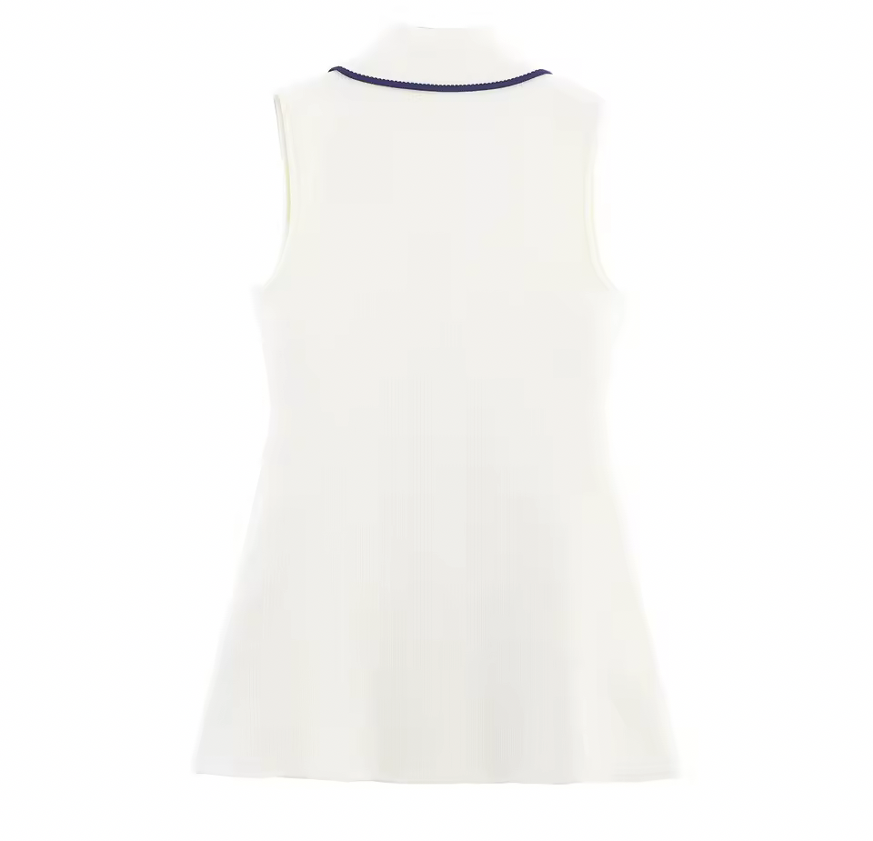 Women’s Double-Breasted Contrast Trim Knit Vest – White – Sleeveless Tailored Waistcoat