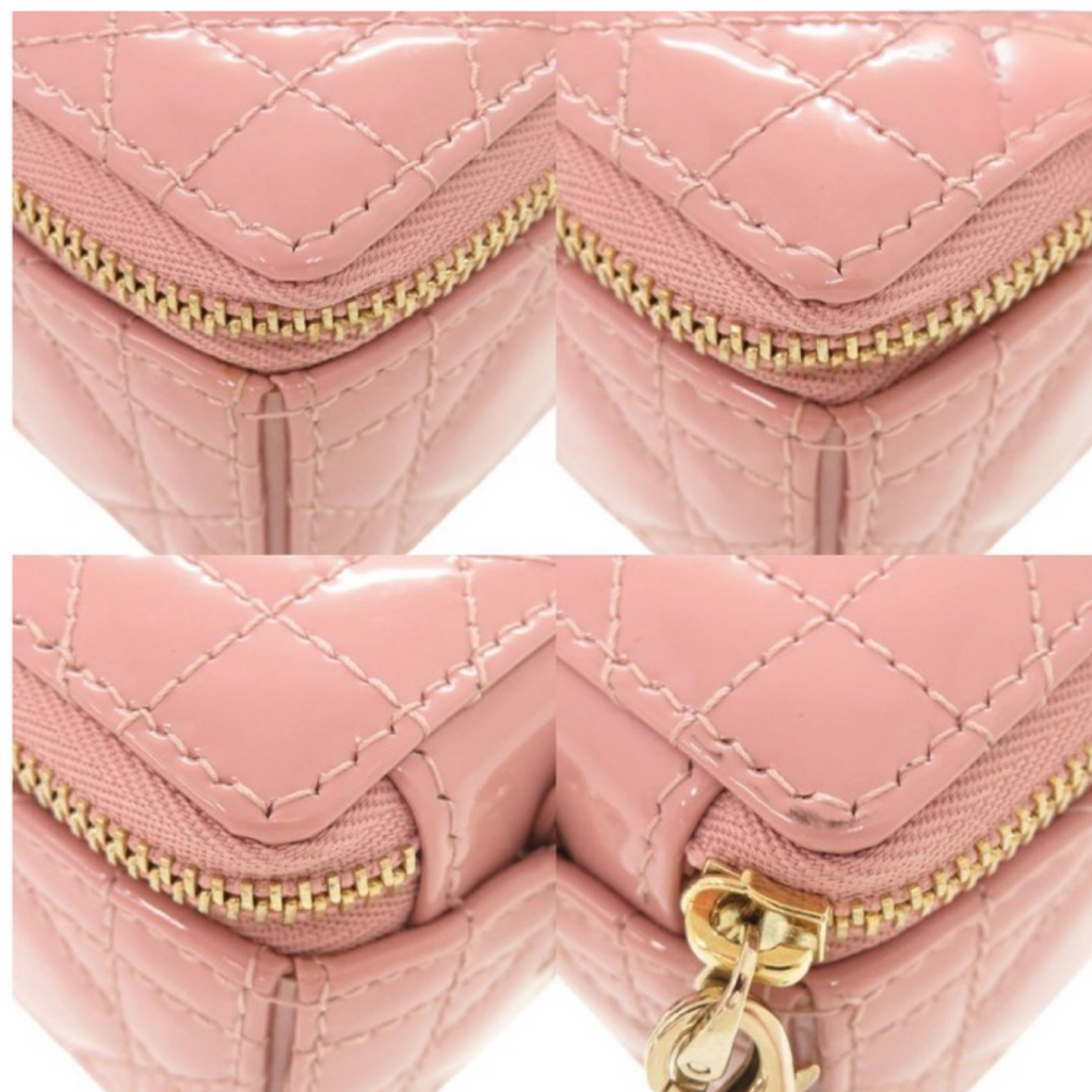 Christian Dior Lady Dior Chain Cube Micro Clutch Pink Patent Leather Previously owned Authentic