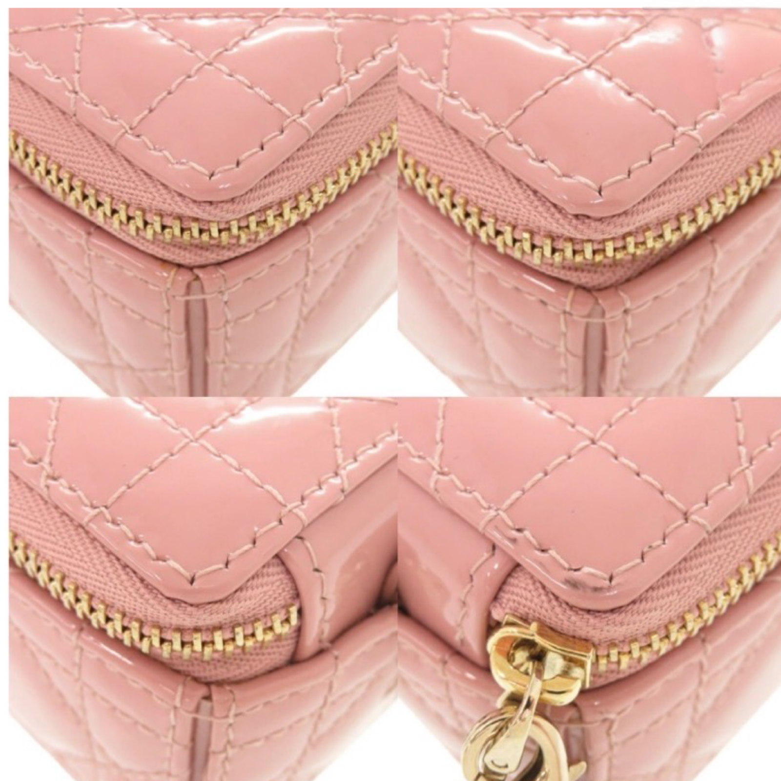Christian Dior Lady Dior Chain Cube Micro Clutch Pink Patent Leather Previously owned Authentic