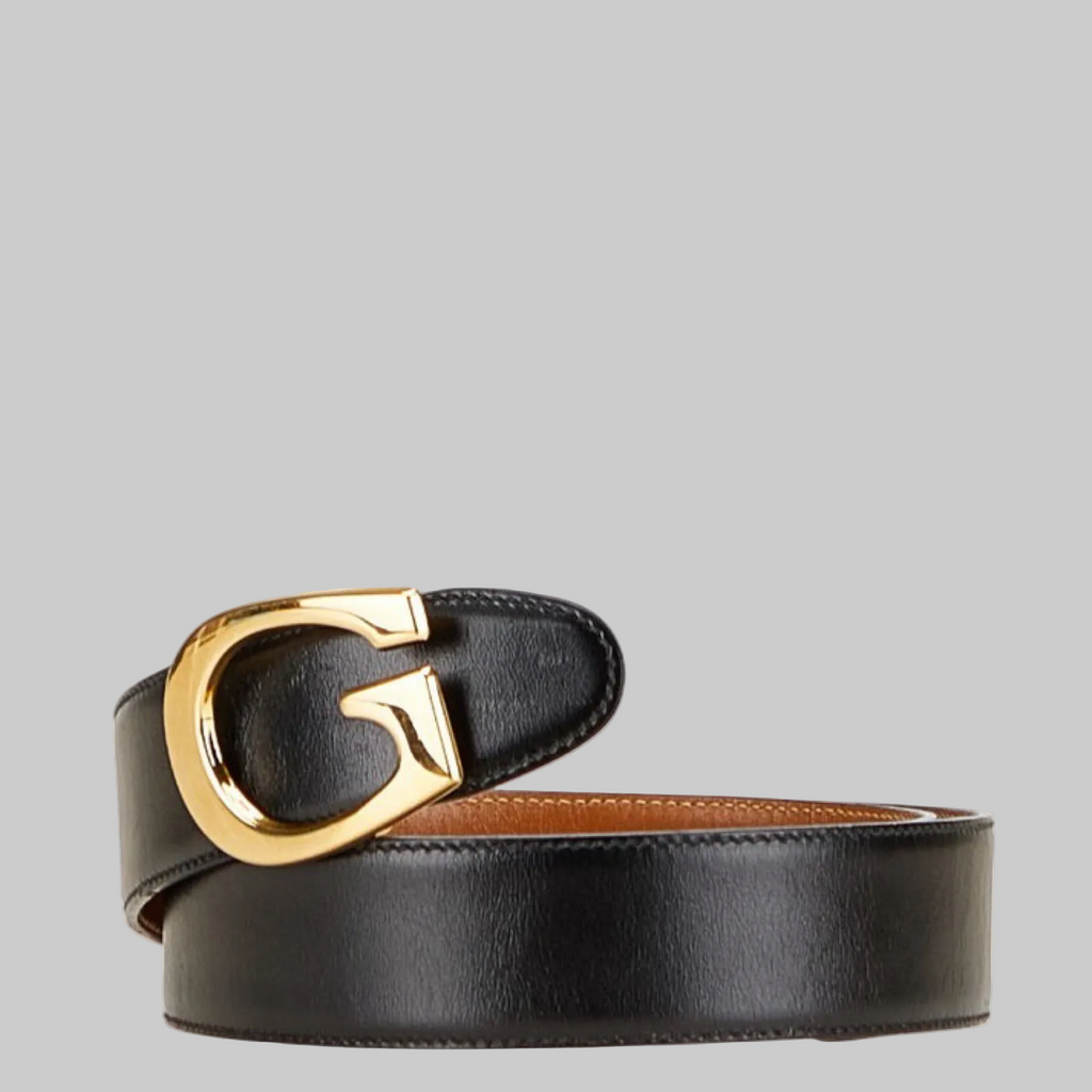 Gucci Black Leather Belt with Gold G Buckle – Ladies – Size 65 (26) Previously Owned Authentic