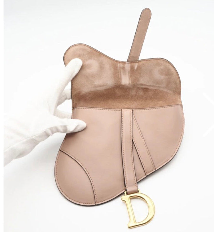 Christian Dior Saddle Flat Belt Pouch Beige Calf Leather Authentic Previously Own