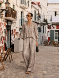 Cream Snake Print Matching Chiffon Two-Piece Wide-Leg Pant Co-Ord Outfit