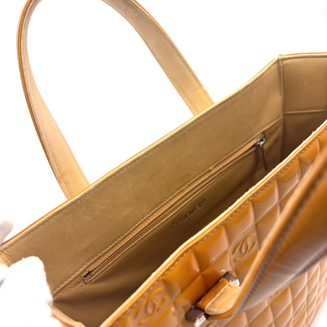 Chanel Chocolate Bar Coco Mark Patent Leather Tote Yellow – Previously Owned Authentic