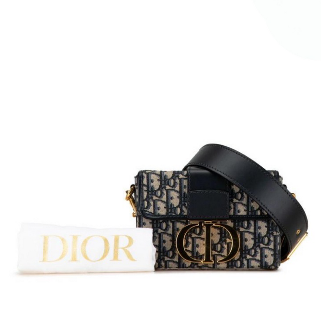 Christian Dior 30 Montaigne Oblique Jacquard Crossbody Shoulder Bag Navy Beige Authentic– Previously Owned