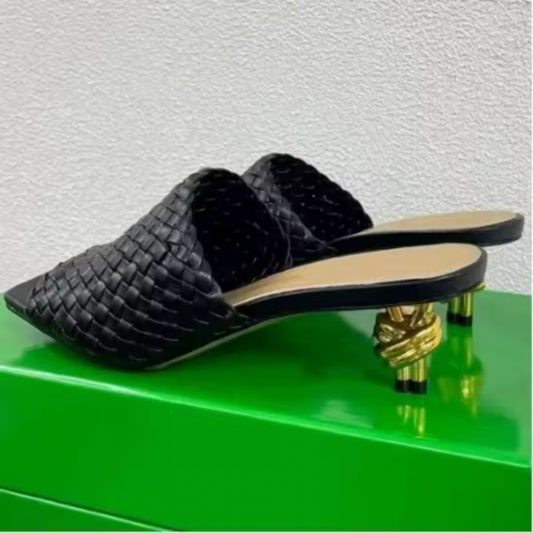 Woven open-toe mule heels | L’LUXE Footwear