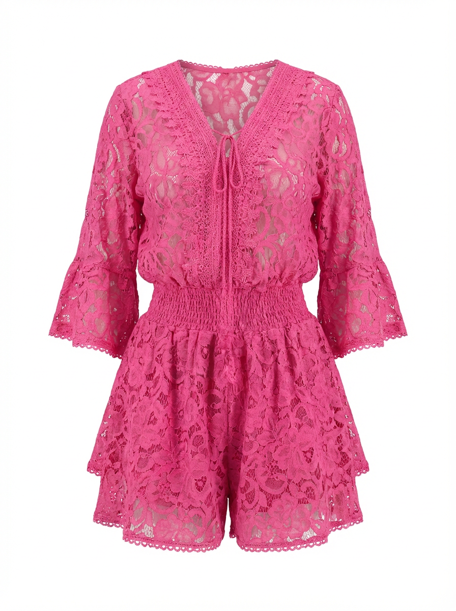 Lace V-Neck Top & Flowy Shorts Set | Curve | L’LUXE Matching Sets