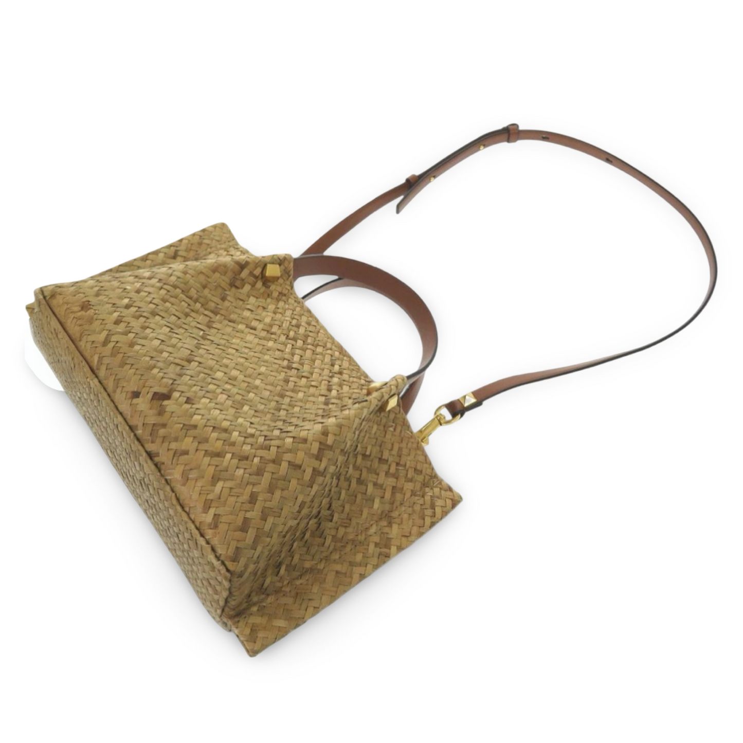 Valentino Garavani V Logo Straw 2-Way Tote Crossbody Beige Brown – Excellent Condition | L’LUXE Authentic’s