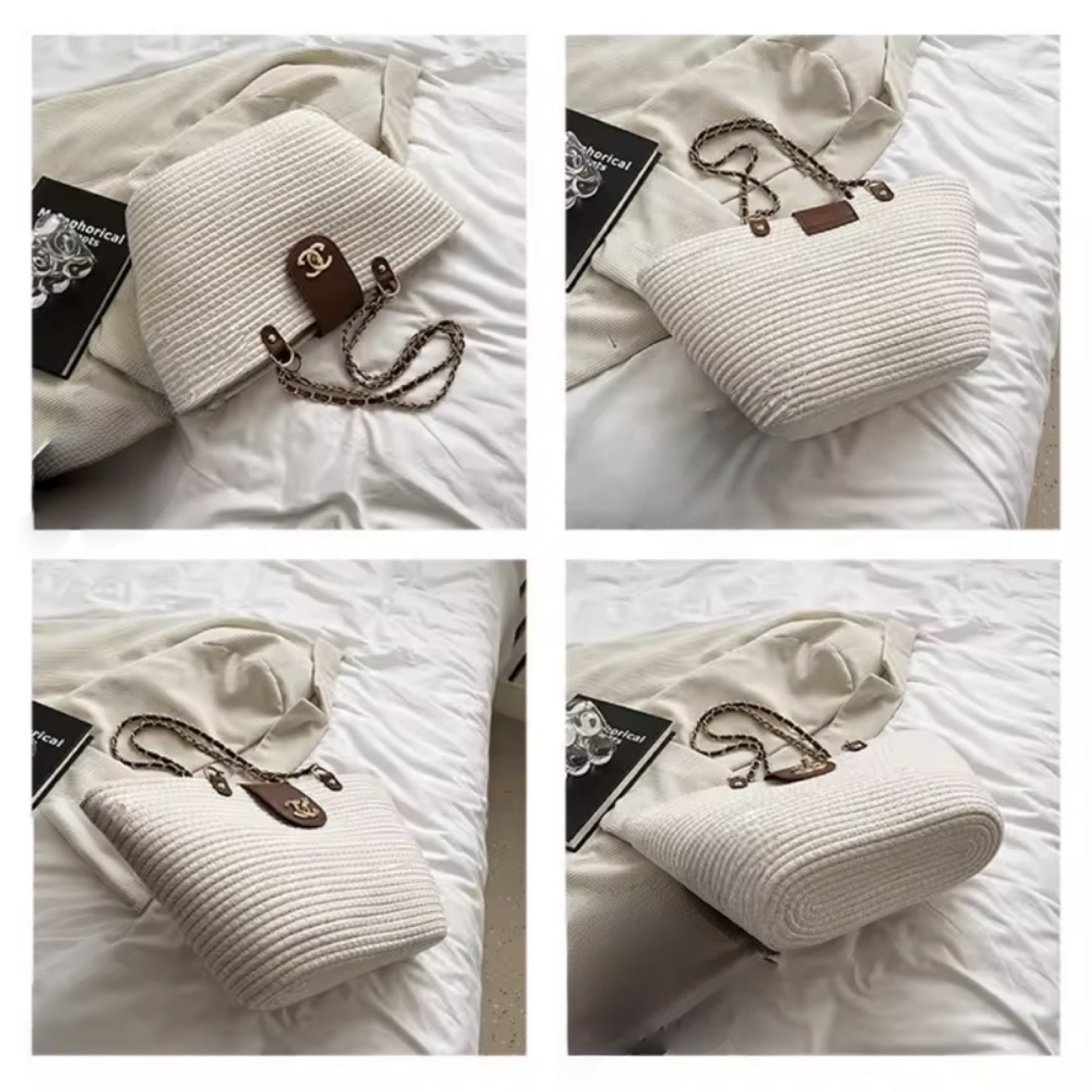 Woven Cotton-Linen Chain Shoulder Tote – Basket Style Large Capacity (Generic)