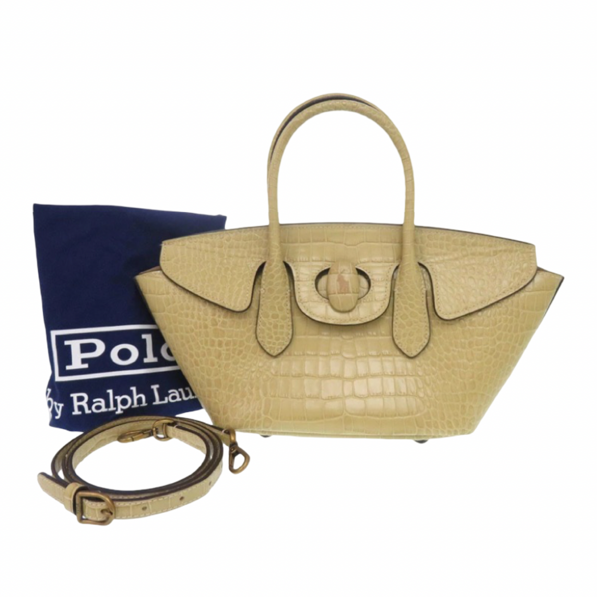 Polo Ralph Lauren Crocodile-Embossed Leather top handle | 2-Way Handbag | Authentic Previously Owned