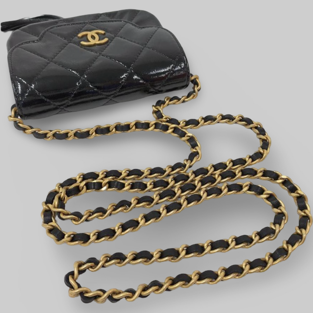 Chanel Chain Clutch Bag Coco Mark Lambskin Leather Black – Excellent Pre-Owned Authentic