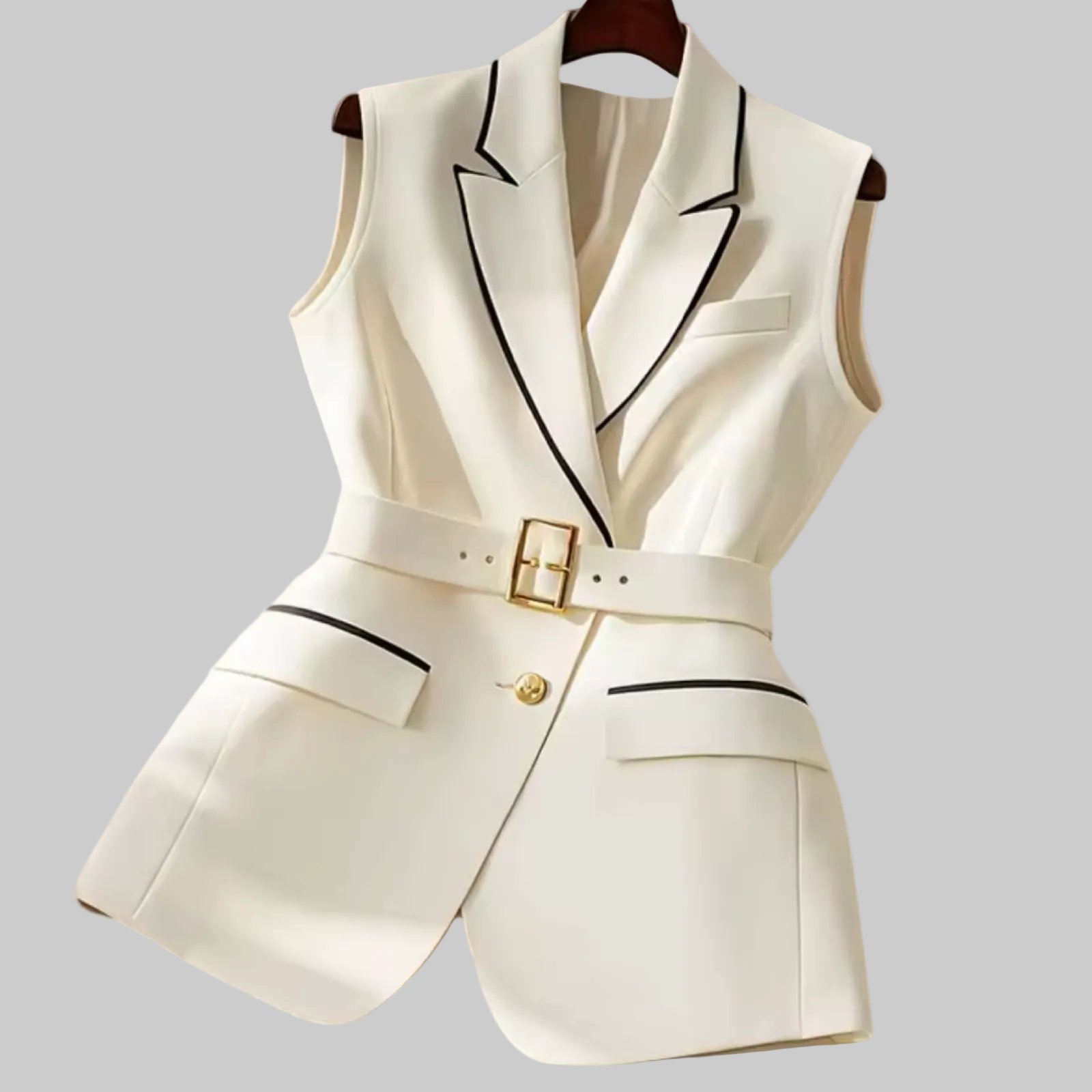 White Belted Sleeveless Blazer Vest