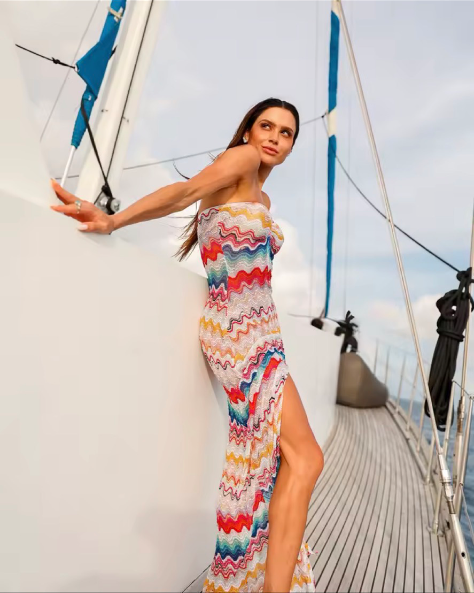 Chevron Strapless Resort Cover-Up Maxi Dress – Beach Vacation Bandeau Dress