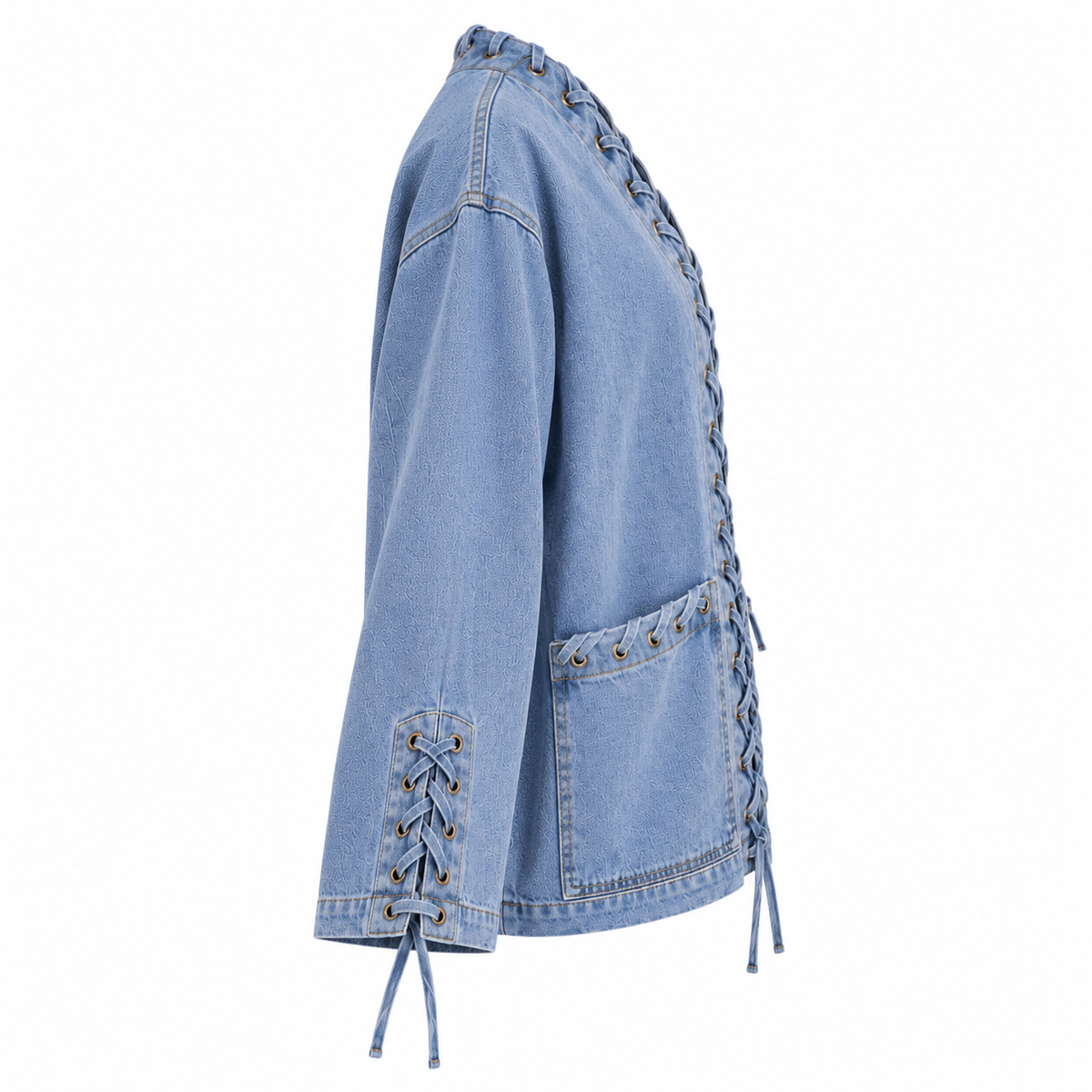 L’LUXE Lace-Up Oversized Denim Jacket – Sky Blue