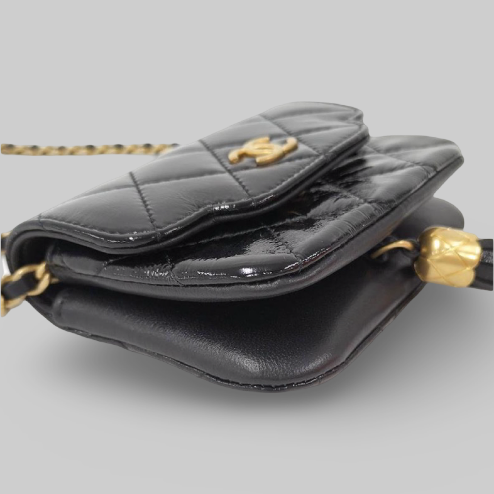 Chanel Chain Clutch Bag Coco Mark Lambskin Leather Black – Excellent Pre-Owned Authentic
