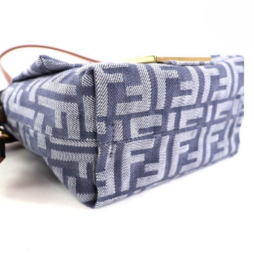 FENDI Mamma Baguette Small Denim Zucca FF Shoulder Bag Grey – Unused Condition Previously Owned Authentic
