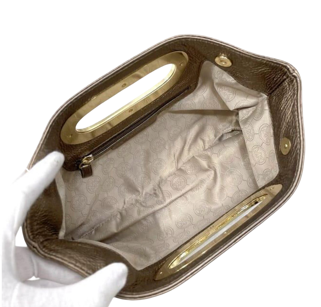 Michael Kors Leather Clutch Bag Brown Gold Hardware Previously Owned Authentic