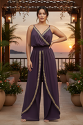 Purple Gold-Trim V-Neck WrapJumpsuit * Last Chance * Ships 1-2 days
