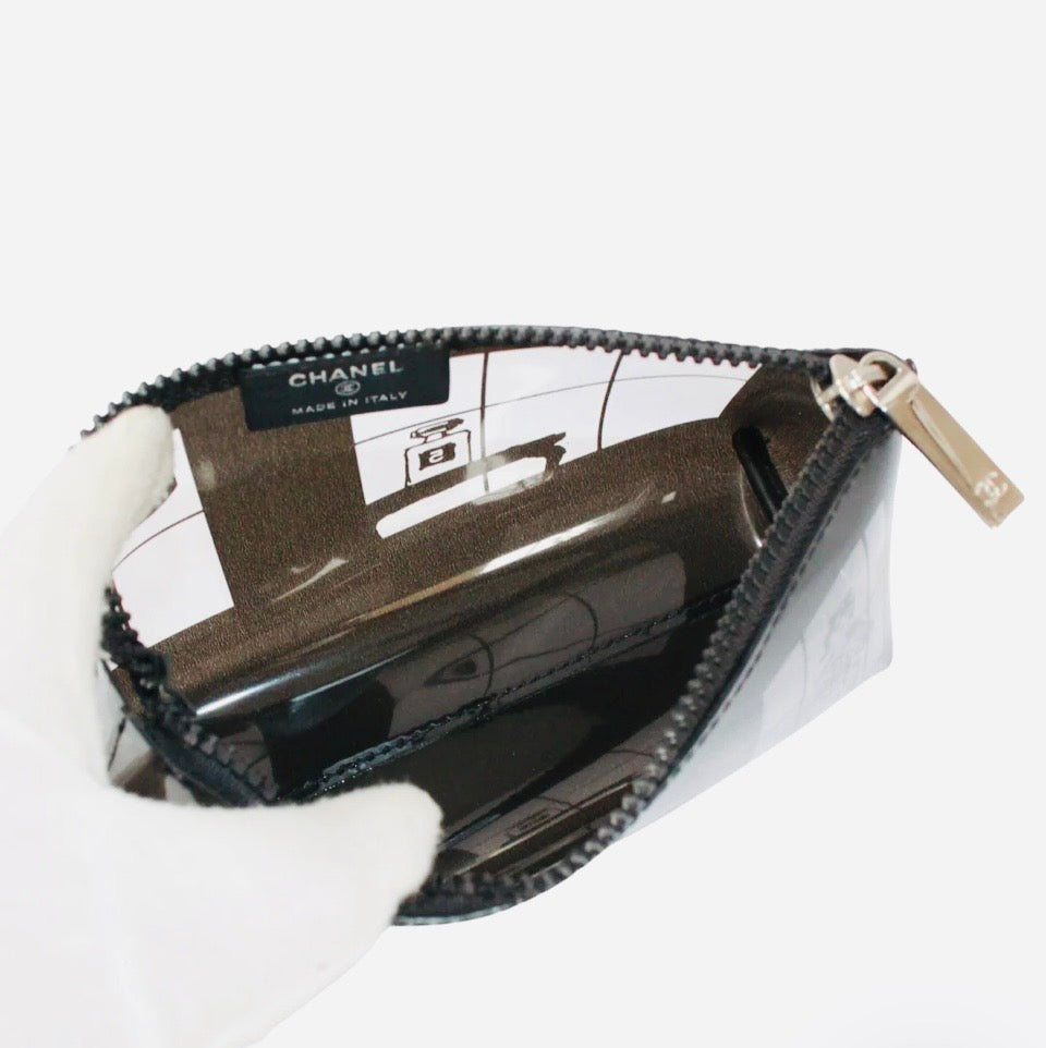 Chanel Windows Line Clear Pouch Black PVC Silver Hardware Previously Owned Authentic