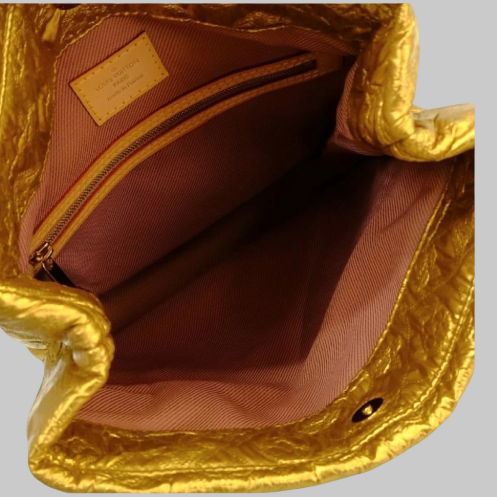 Louis Vuitton Limelight PM Metallic Gold Silk & Wool Clutch Bag – Like New