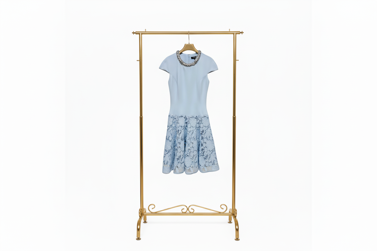Sky Blue Embellished Lace Hem Mini Dress  | L’LUXE Best Dressed Edit