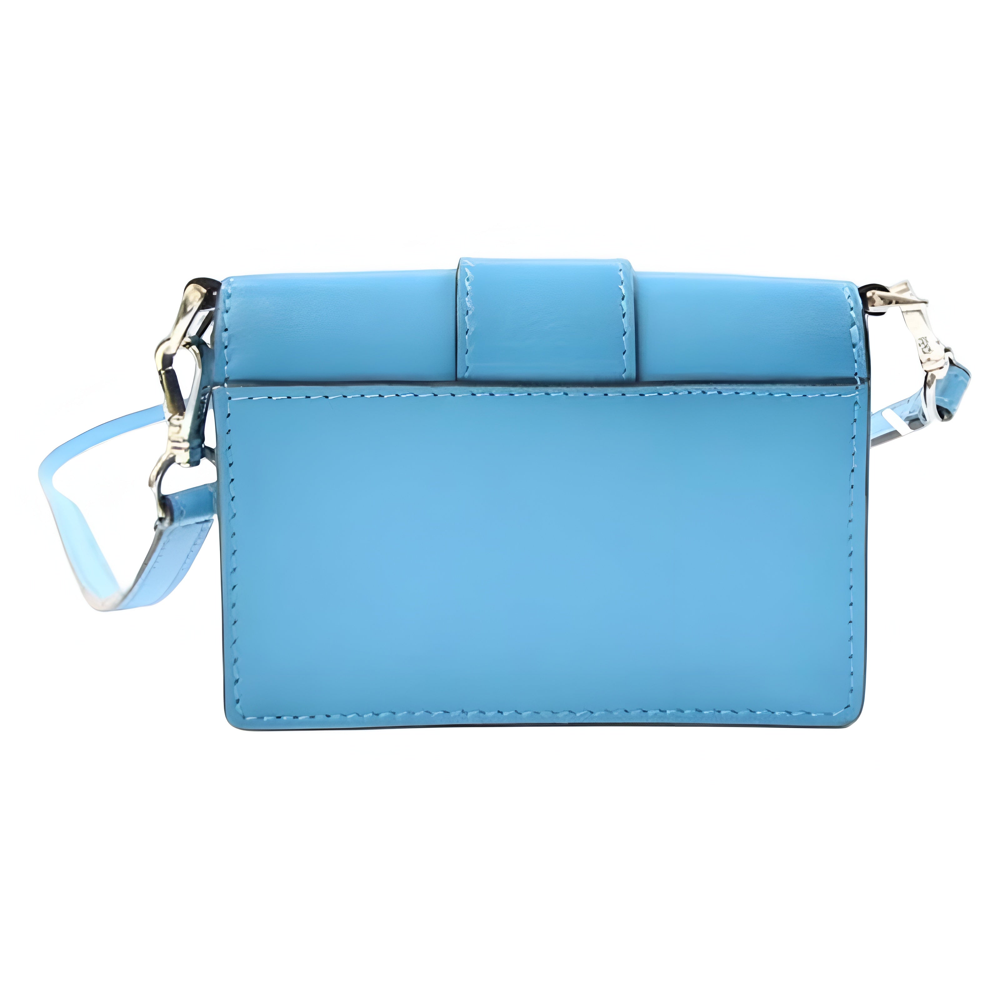 FENDI Micro Flat Baguette Light Blue Leather Shoulder Bag Authentic Previously Owned