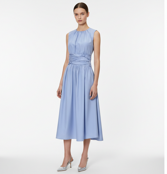 Blue Sleeveless Ruched Waist Midi Dress  | L’LUXE Best Dressed Edit