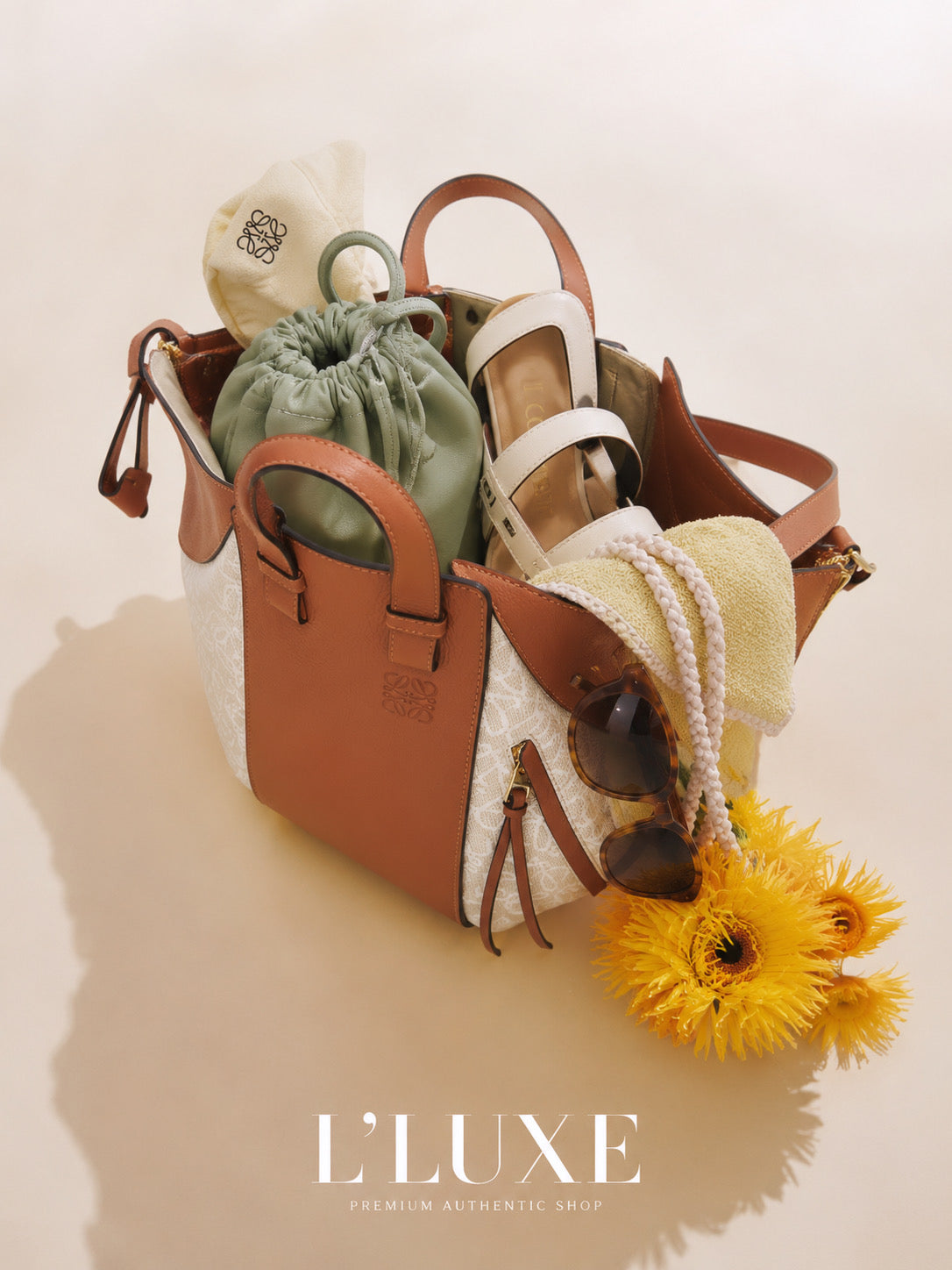 Loewe Hammock Small Repeat Anagram Canvas & Leather 2-Way Bag – Authentic Previously Owned