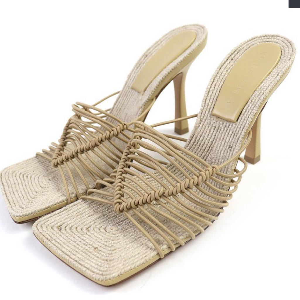 Bottega Veneta Cindy Stretch Sandals Cane Sugar Beige unused Authentic Previously Owned