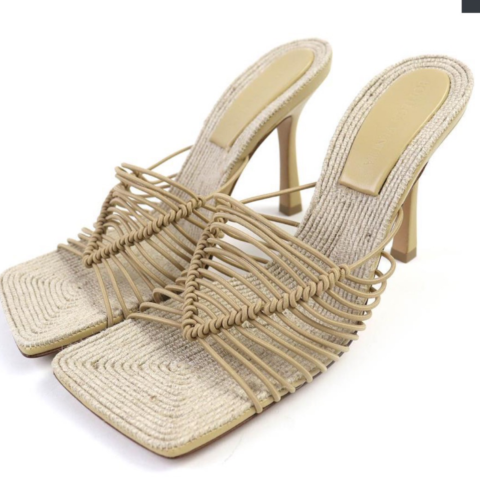 Bottega Veneta Cindy Stretch Sandals Cane Sugar Beige unused Authentic Previously Owned