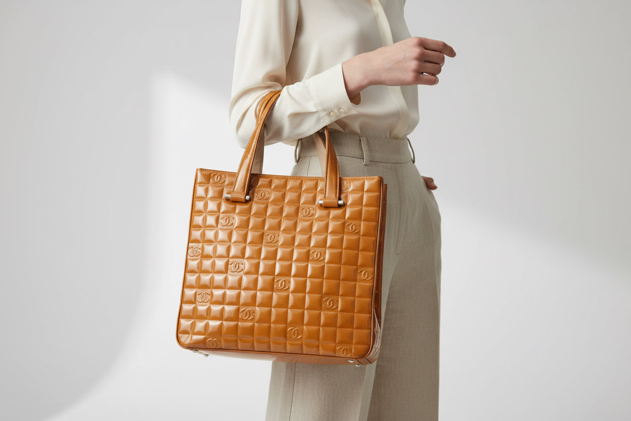 Chanel Chocolate Bar Coco Mark Patent Leather Tote Yellow – Previously Owned Good Condition | L’LUXE Authentic’s