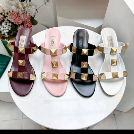 Studded Open Toe Mule Sandals | L’LUXE Footwear