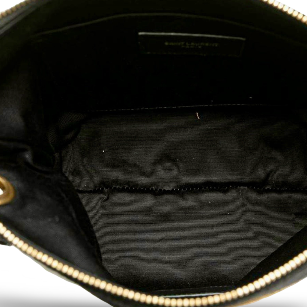 Saint Laurent Rive Gauche Wool Leather Clutch Pouch Black – Previously Owned Authentic