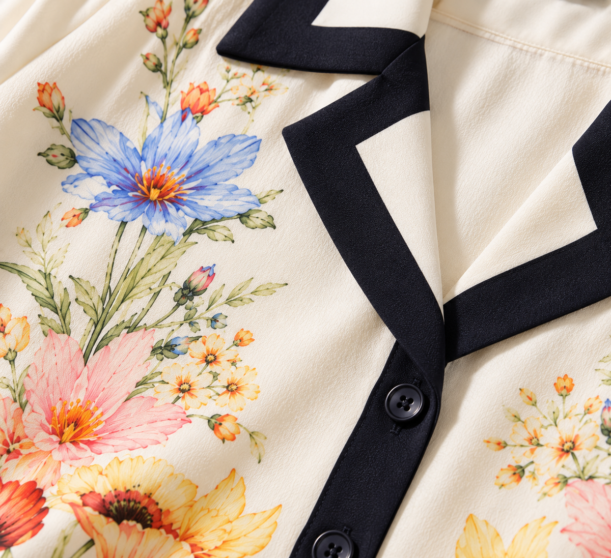 Botanical Floral Two-Piece Shirt & Wide-Leg Pant Set
