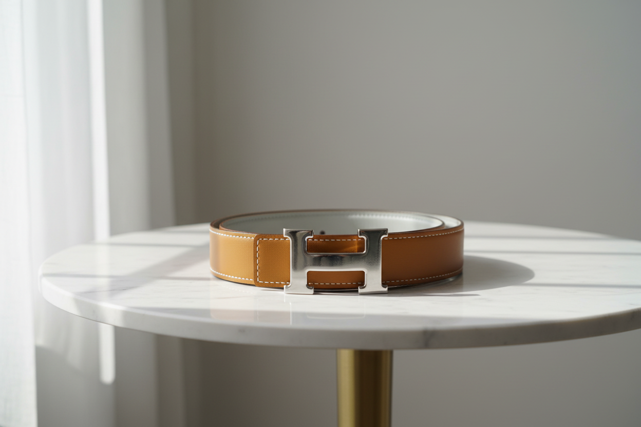 Hermès H Reversible Belt Light Brown / Light Gray Silver H Buckle Size 75 Pre-Owned Authentic