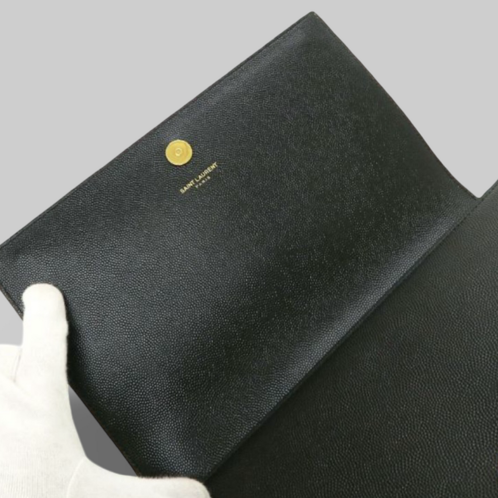 Saint Laurent Paris Clutch Bag Black Leather Previously Owned Authentic