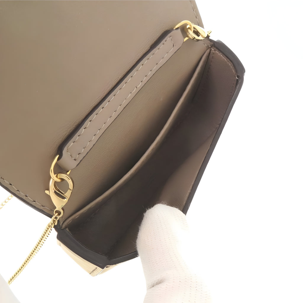 FENDI Nano Baguette Chain Charm Bag Beige Cream Stripes Authentic Previously Owned