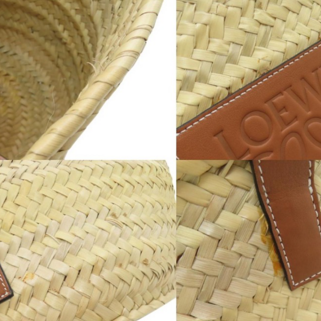 LOEWE Raffia Basket Tote Bag Natural Beige & Tan Leather – Previously Owned Authentic