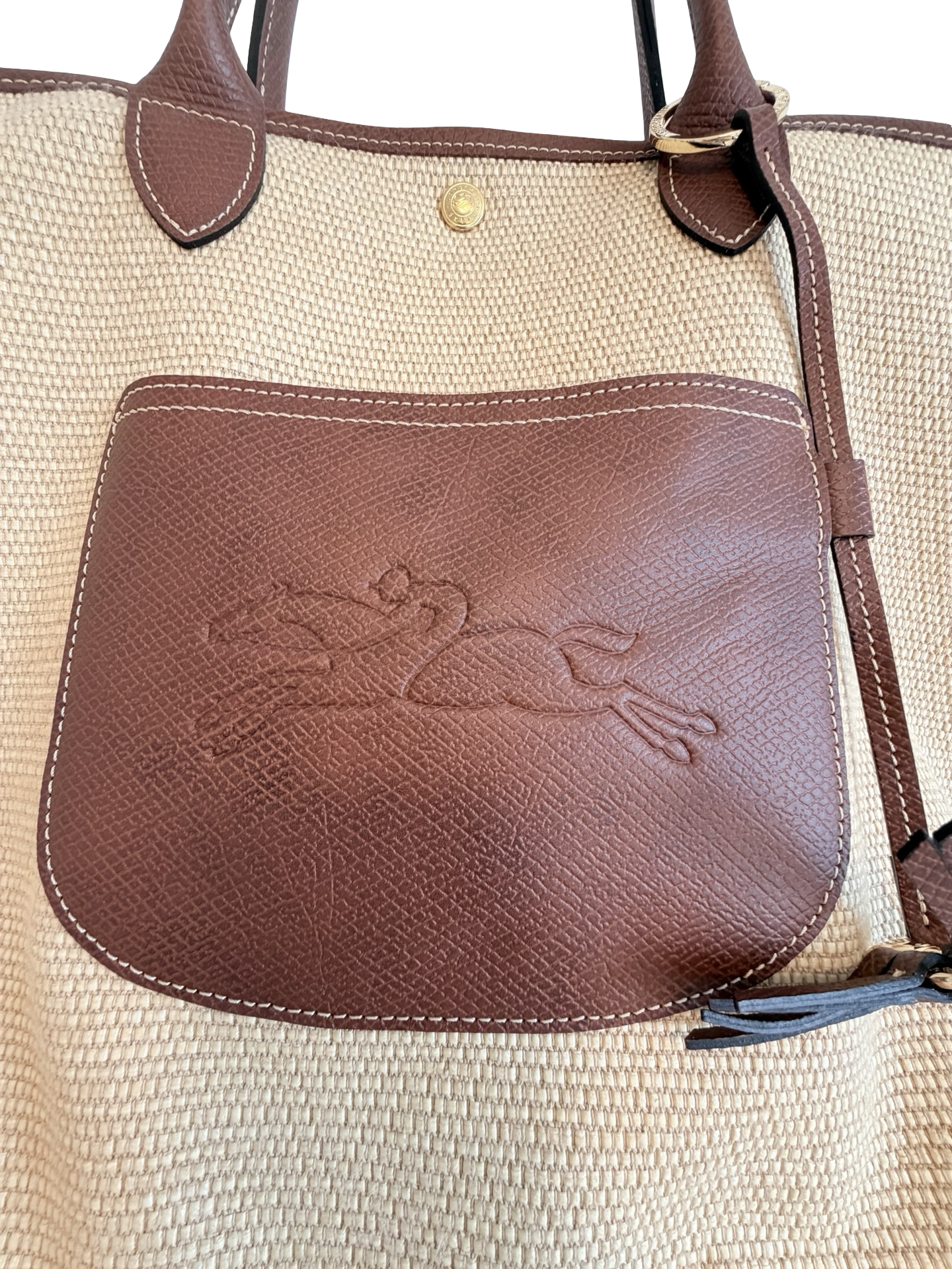 Longchamp Le Pliage Collection Large Basket Tote – Natural Authentic Previously Owned