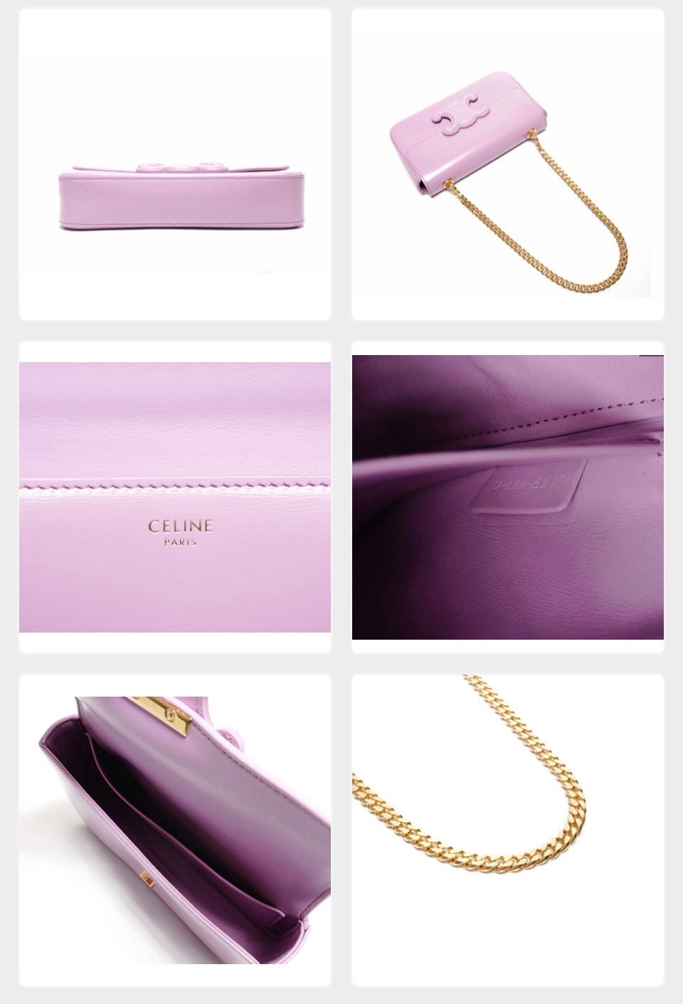 CELINE Triomphe Chain Shoulder Bag Pink Shiny Calfskin | Authentic Previously Owned