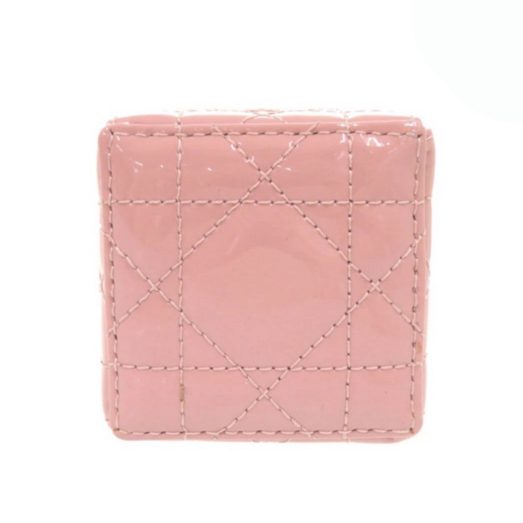 Christian Dior Lady Dior Chain Cube Micro Clutch Pink Patent Leather Previously owned Authentic