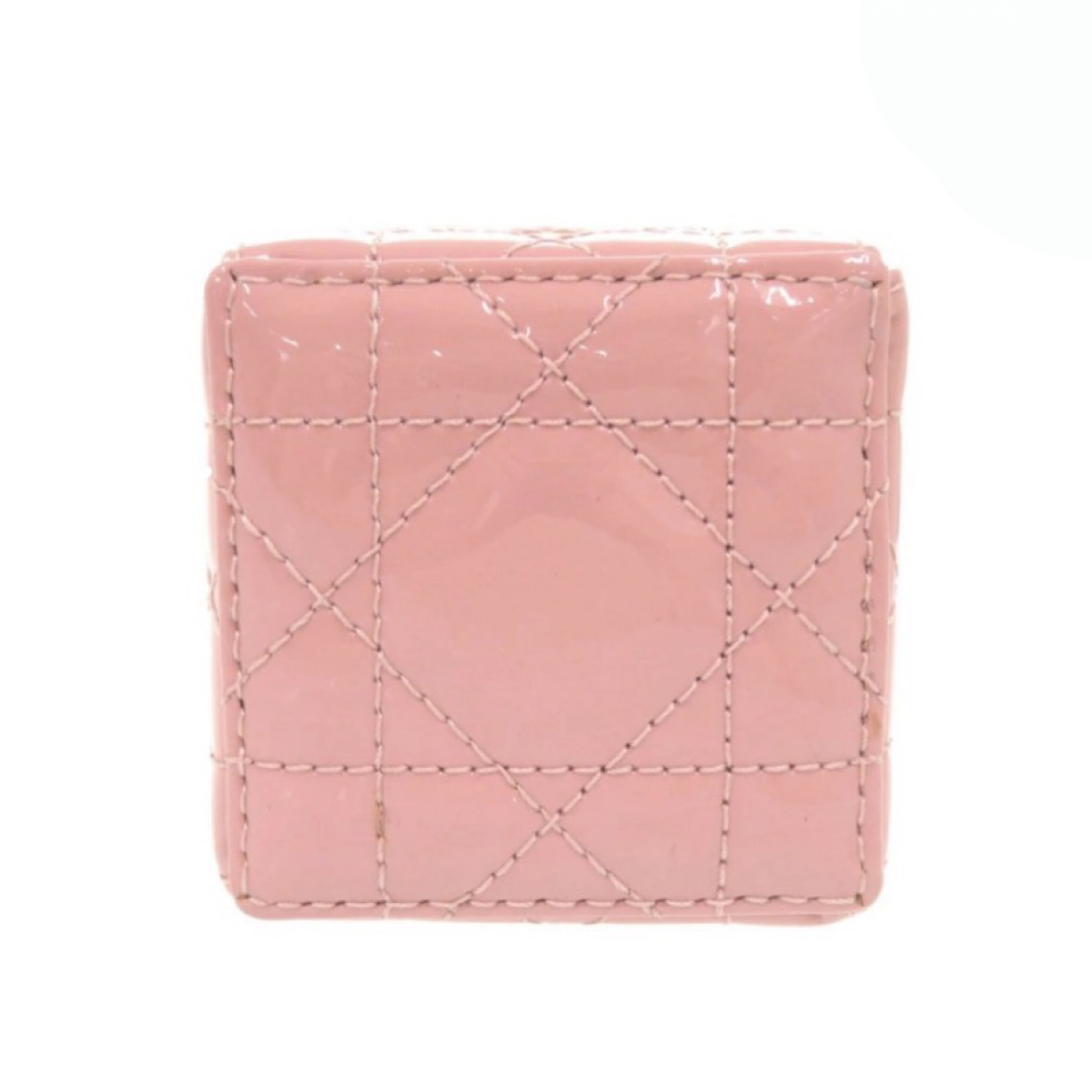 Christian Dior Lady Dior Chain Cube Micro Clutch Pink Patent Leather Previously owned Authentic